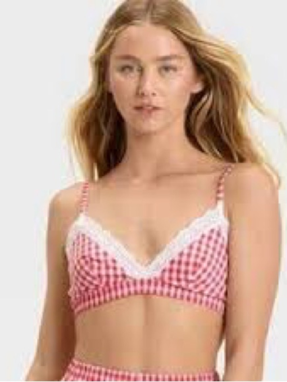 Colsie Red Gingham Lace Trim Bralette NWT Medium